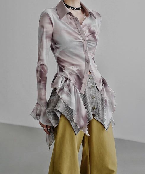 Sheer Flared Hem Shirt